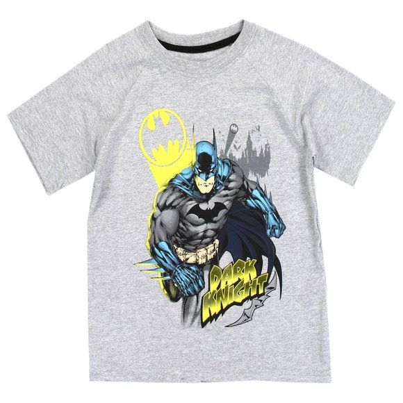 DC Comics Batman Tshirt Dark Knight Tee Short Sleeve Boys T-Shirt Grey 4 5/6 7 - Picture 1 of 1